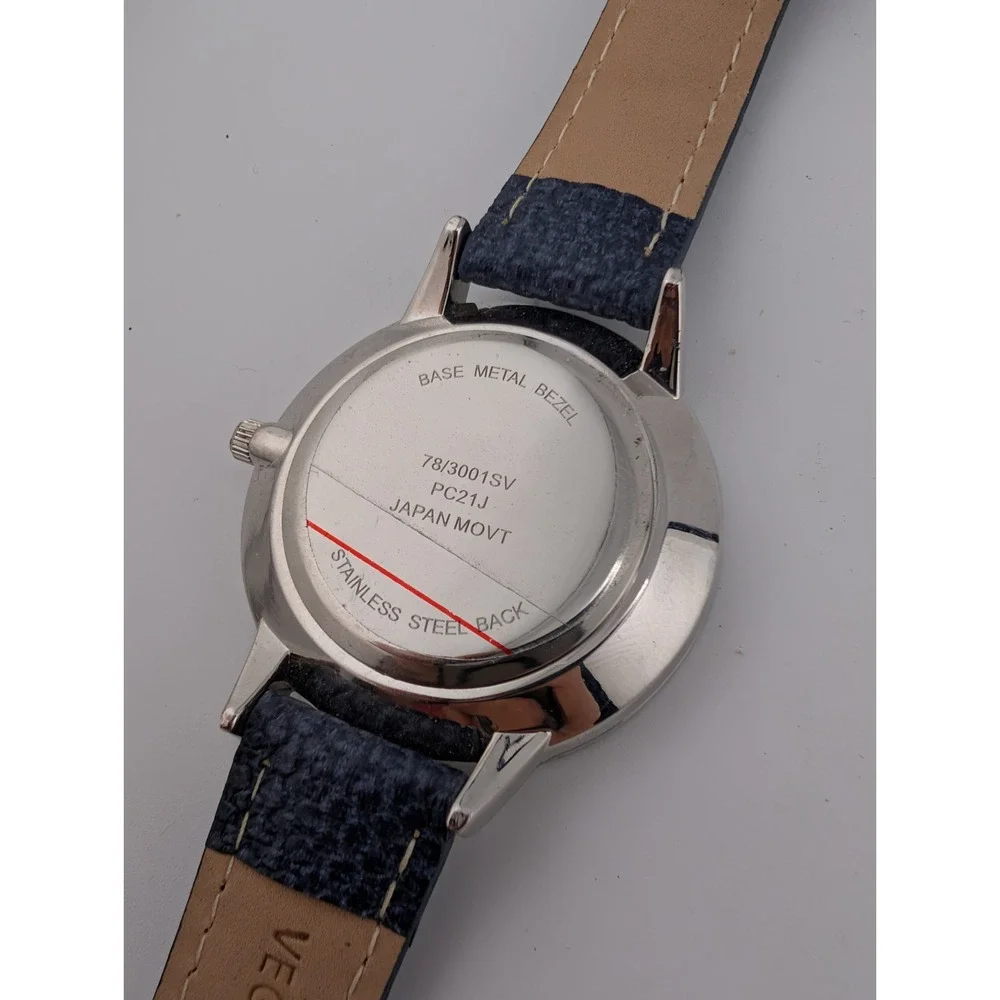 Time and Tru Women's Watch 37mm Silver Case Blue Vegan Leather Band- New Battery